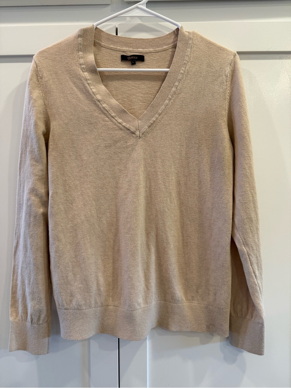 Quince Lightweight Cotton Cashmere V-Neck Sweater Oatmeal Women’s L